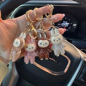 Labubu Paved Cute Crystal Bunny Keychains Brown